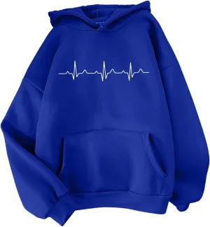Women's Casual Hoodies Long Sleeve Women'S Heartbeat Pattern Printed Hoodie Hoodie Drawstring Loose Available in