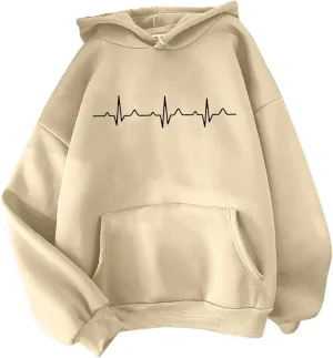 Women's Casual Hoodies Long Sleeve Women'S Heartbeat Pattern Printed Hoodie Hoodie Drawstring Loose Available in