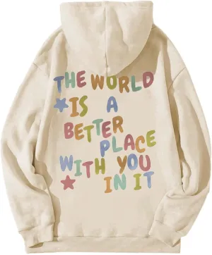 Women's Casual Hoodies Long Sleeve Women's Letter Print Long Sleeved Sweatshirt Casual Blouse Pullover Solid Color