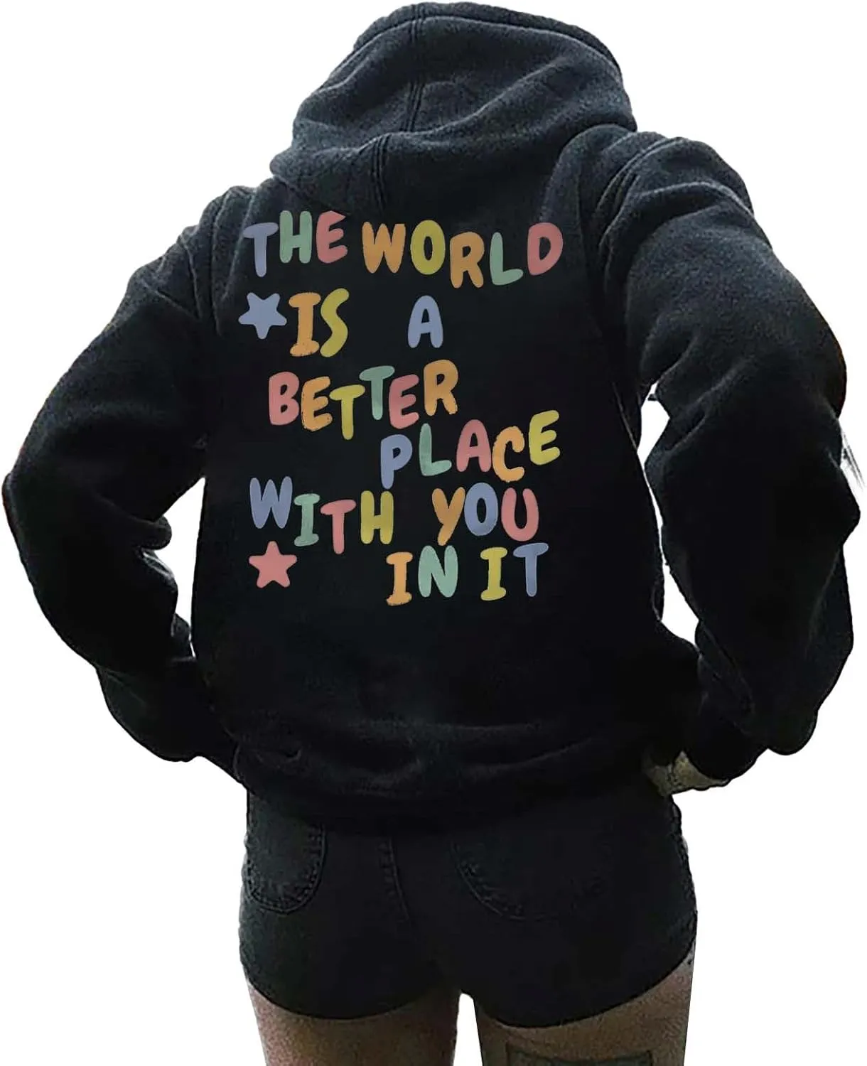 Women's Casual Hoodies Long Sleeve Women's Letter Print Long Sleeved Sweatshirt Casual Blouse Pullover Solid Color