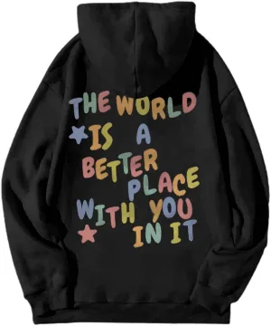 Women's Casual Hoodies Long Sleeve Women's Letter Print Long Sleeved Sweatshirt Casual Blouse Pullover Solid Color