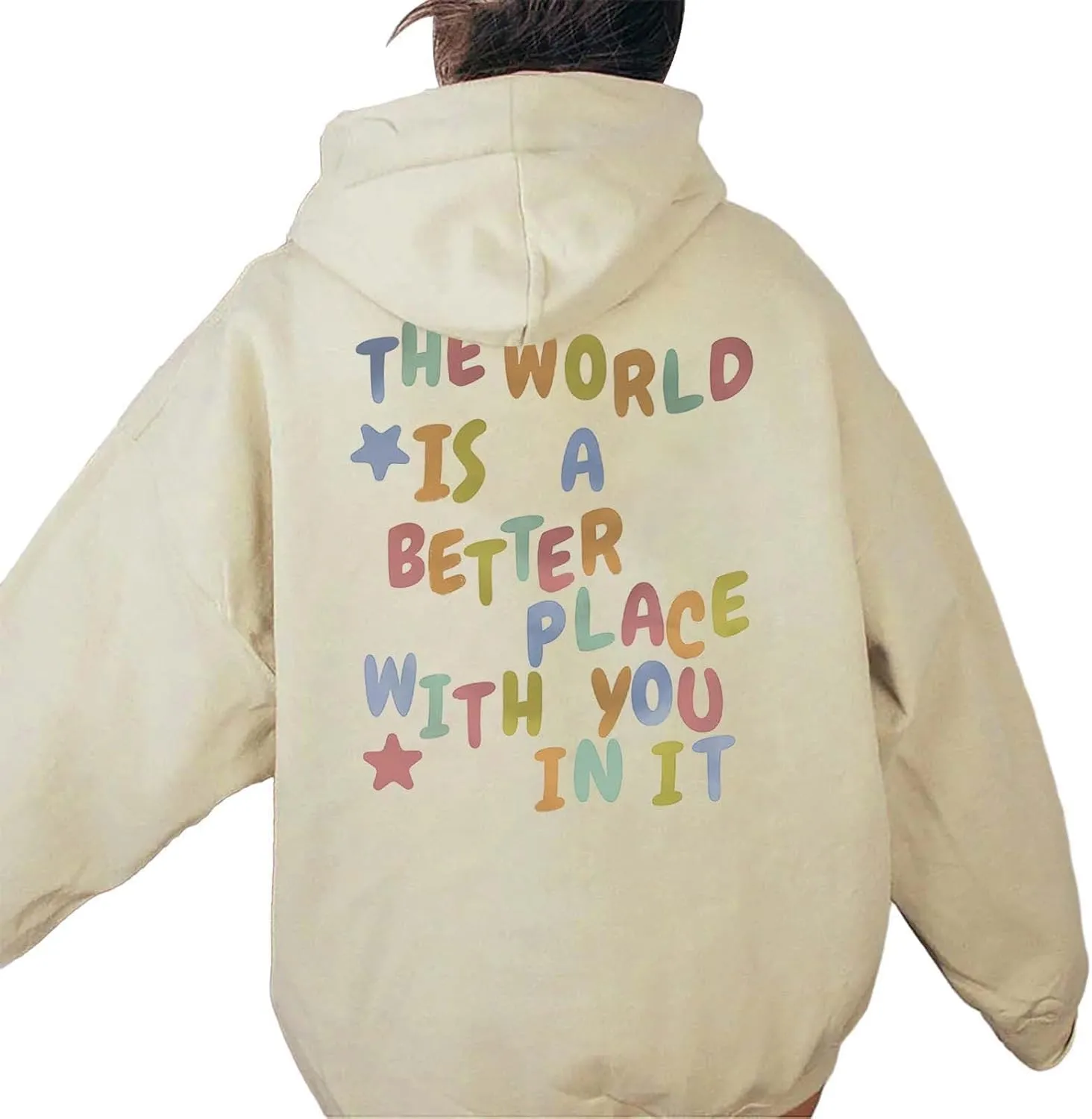 Women's Casual Hoodies Long Sleeve Women's Letter Print Long Sleeved Sweatshirt Casual Blouse Pullover Solid Color