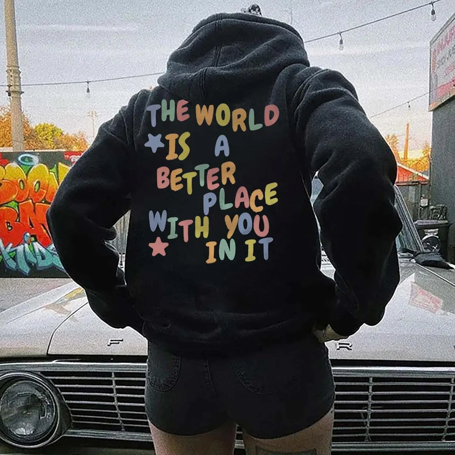 Women's Casual Hoodies Long Sleeve Women's Letter Print Long Sleeved Sweatshirt Casual Blouse Pullover Solid Color