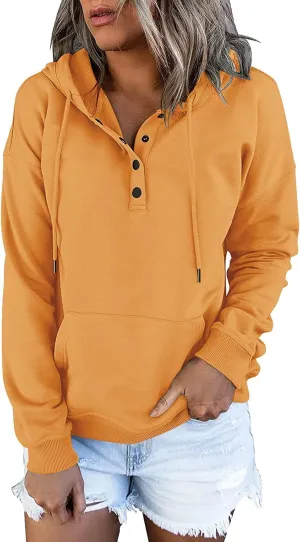 Womens Casual Hoodies Pullover Tops Drawstring Long Sleeve Color Block Hooded Sweatshirts Fall Clothes with Pocket