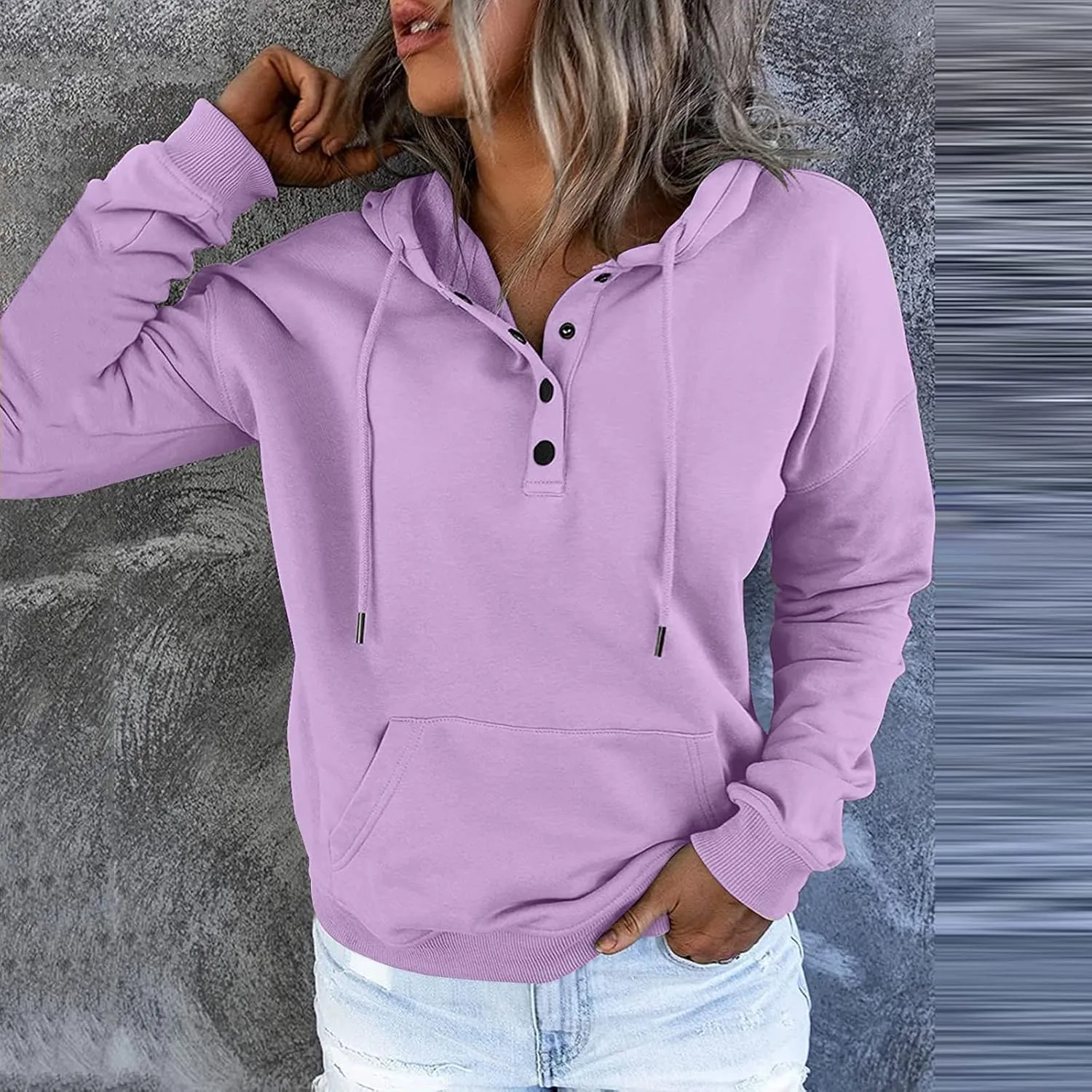 Womens Casual Hoodies Pullover Tops Drawstring Long Sleeve Color Block Hooded Sweatshirts Fall Clothes with Pocket