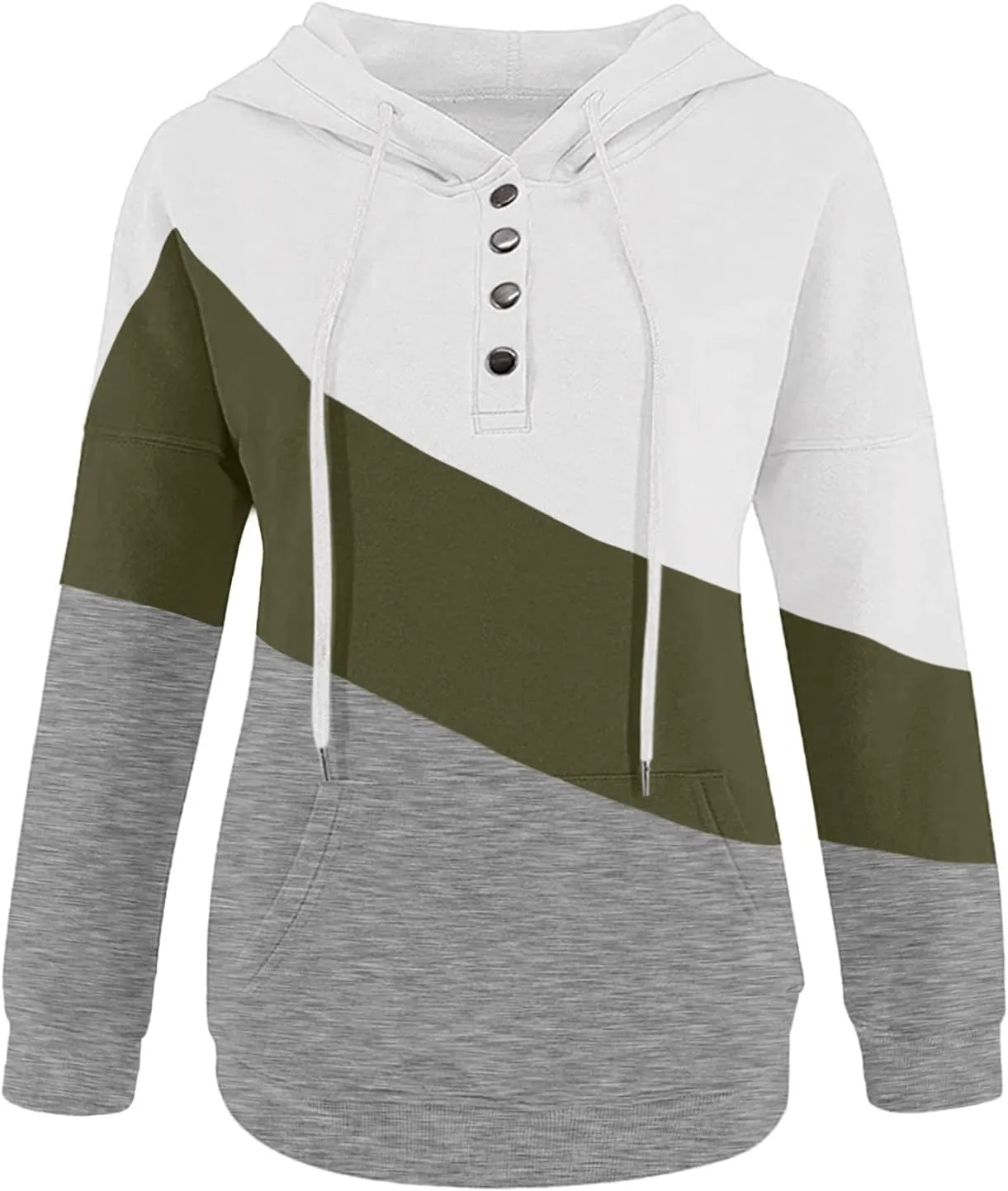 Womens Casual Hoodies Pullover Tops Drawstring Long Sleeve Color Block Hooded Sweatshirts Fall Clothes with Pocket