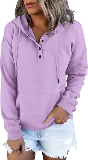 Womens Casual Hoodies Pullover Tops Drawstring Long Sleeve Color Block Hooded Sweatshirts Fall Clothes with Pocket