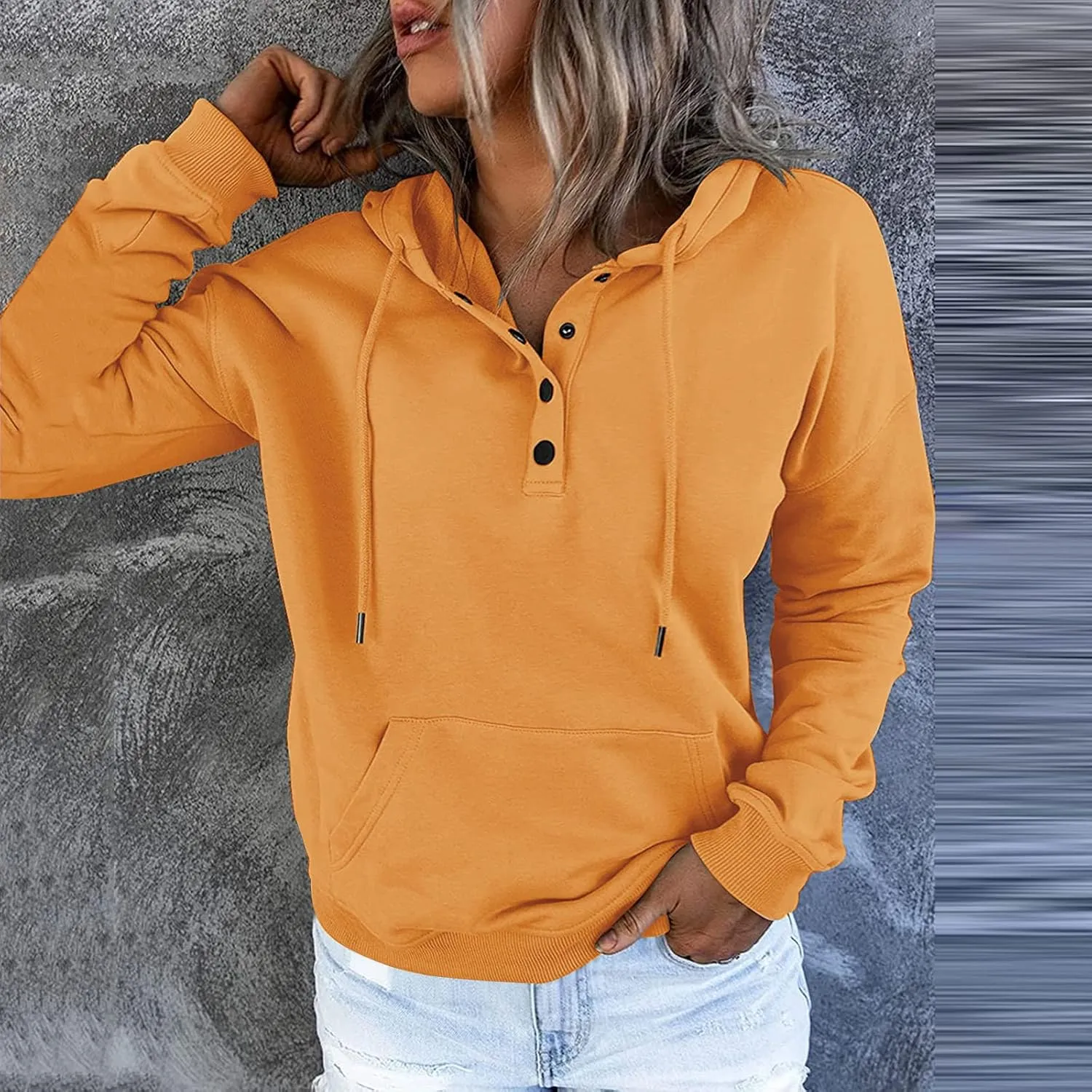 Womens Casual Hoodies Pullover Tops Drawstring Long Sleeve Color Block Hooded Sweatshirts Fall Clothes with Pocket