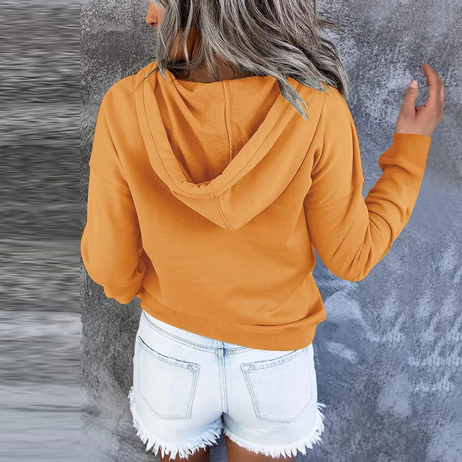 Womens Casual Hoodies Pullover Tops Drawstring Long Sleeve Color Block Hooded Sweatshirts Fall Clothes with Pocket