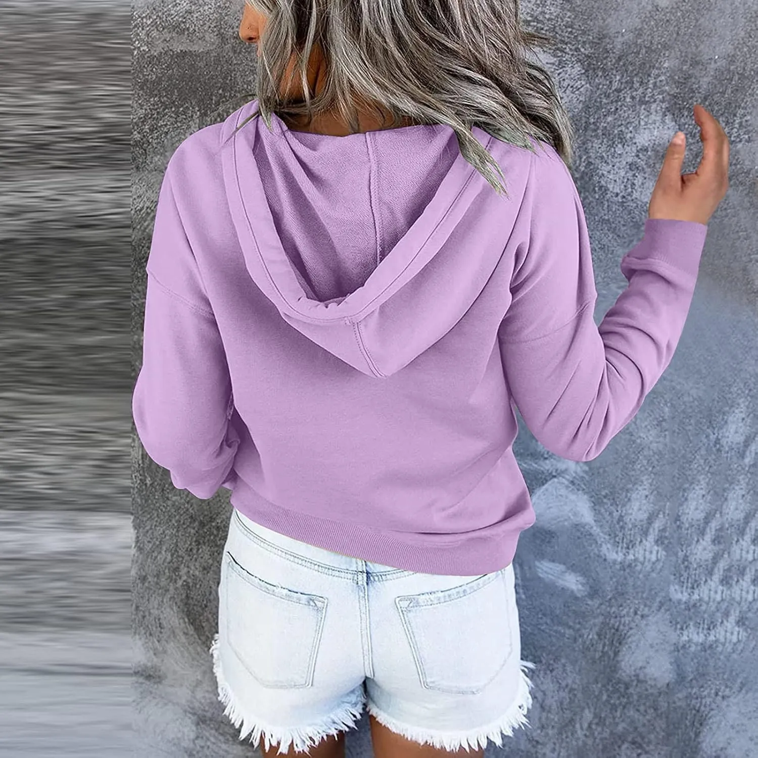 Womens Casual Hoodies Pullover Tops Drawstring Long Sleeve Color Block Hooded Sweatshirts Fall Clothes with Pocket