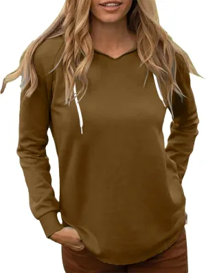 Women's Casual Hoodies V Neck Drawstring Hooded Sweatshirts Fashion Solid Color Lightweight Fall Pullover Shirt Tops