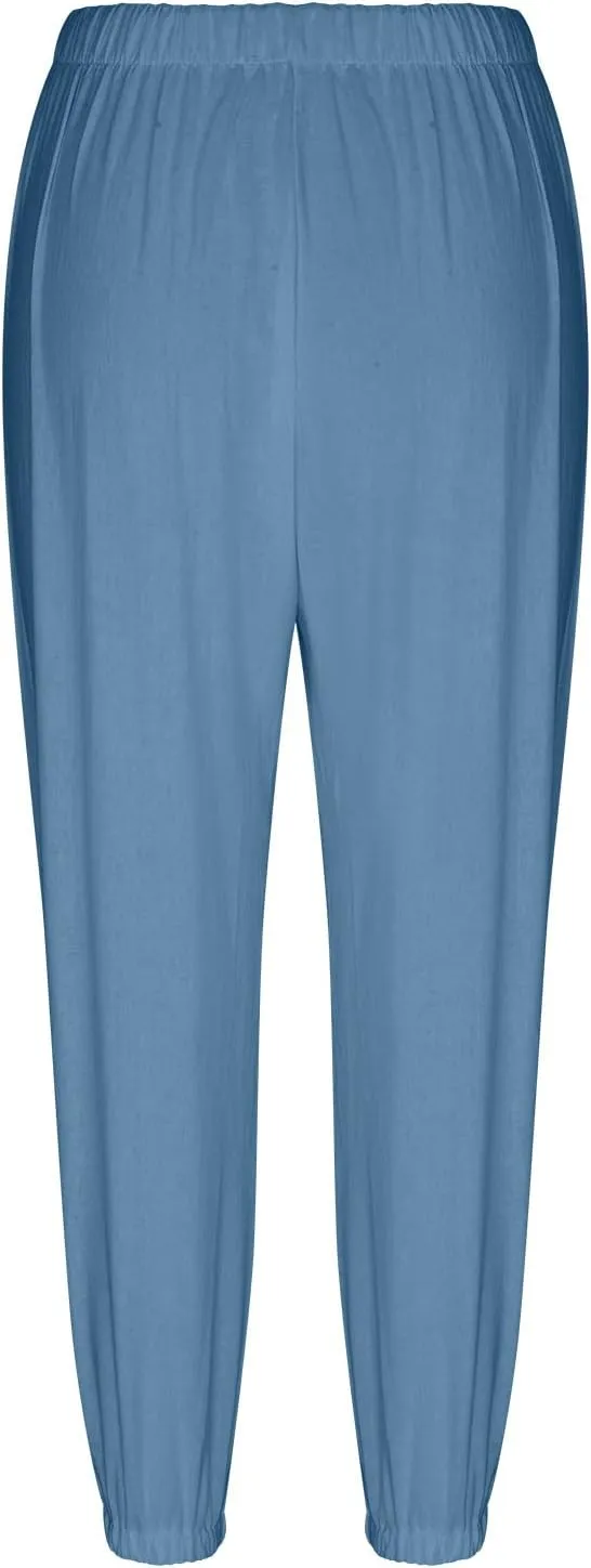 Women's Casual Pants & Capris Linen Pants Women Lounge Elastic Waist Pants Cute Wide Leg Trousers Summer Pants