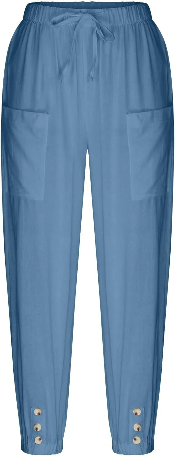 Women's Casual Pants & Capris Linen Pants Women Lounge Elastic Waist Pants Cute Wide Leg Trousers Summer Pants