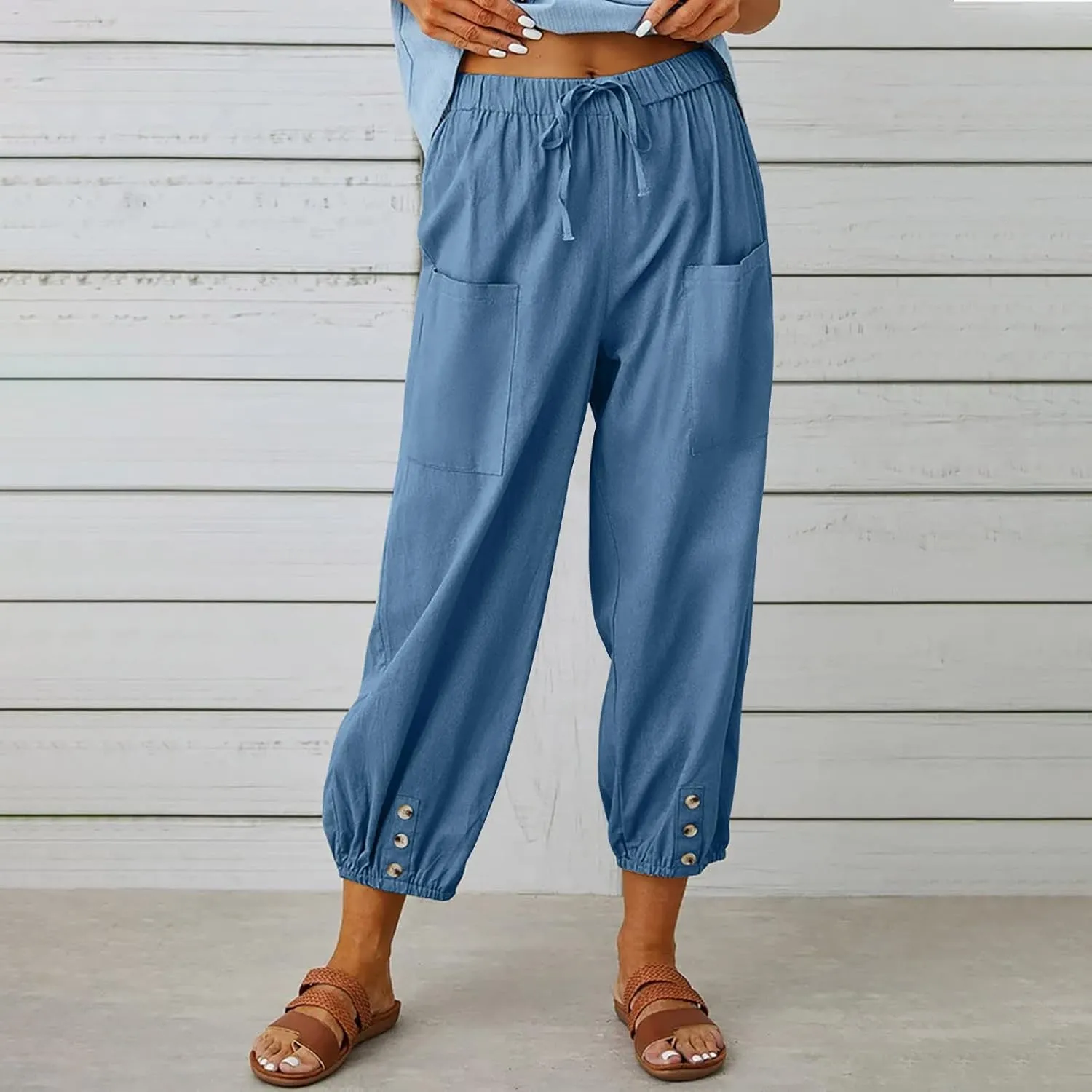 Women's Casual Pants & Capris Linen Pants Women Lounge Elastic Waist Pants Cute Wide Leg Trousers Summer Pants