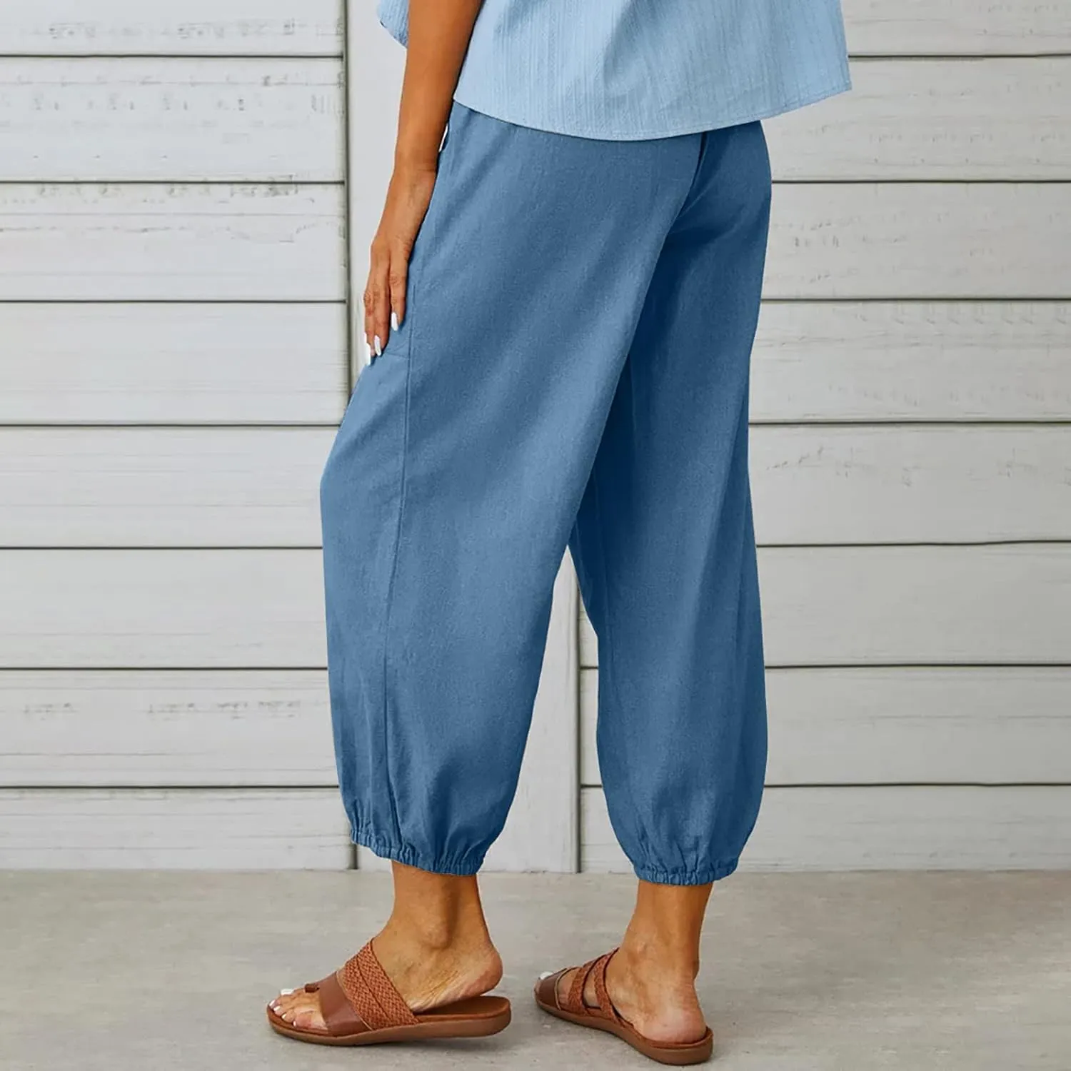 Women's Casual Pants & Capris Linen Pants Women Lounge Elastic Waist Pants Cute Wide Leg Trousers Summer Pants