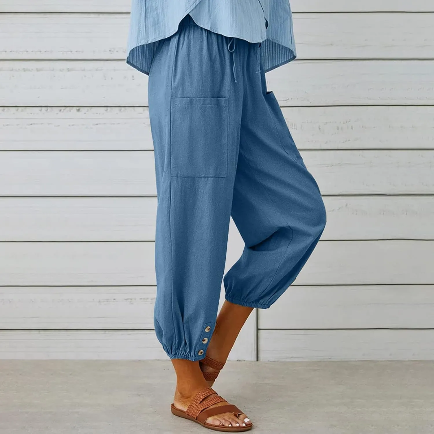 Women's Casual Pants & Capris Linen Pants Women Lounge Elastic Waist Pants Cute Wide Leg Trousers Summer Pants