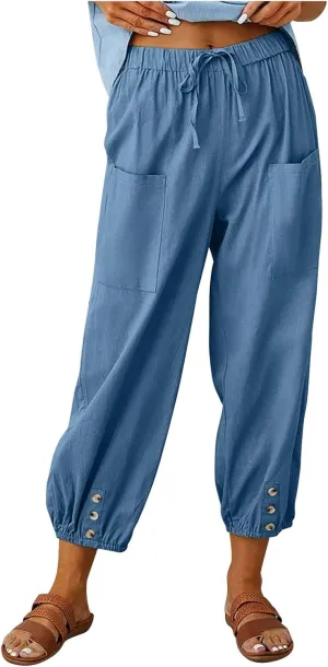Women's Casual Pants & Capris Linen Pants Women Lounge Elastic Waist Pants Cute Wide Leg Trousers Summer Pants