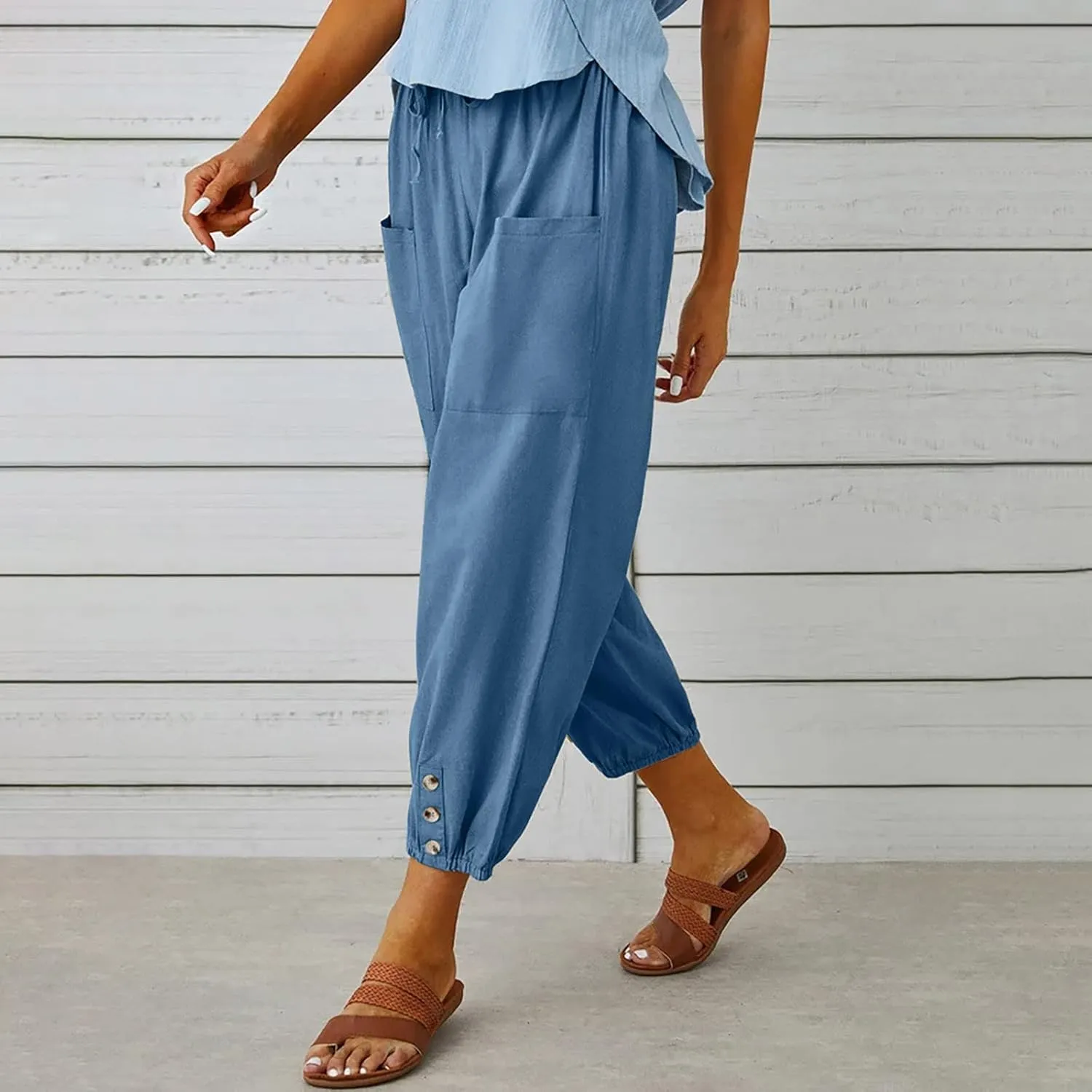 Women's Casual Pants & Capris Linen Pants Women Lounge Elastic Waist Pants Cute Wide Leg Trousers Summer Pants