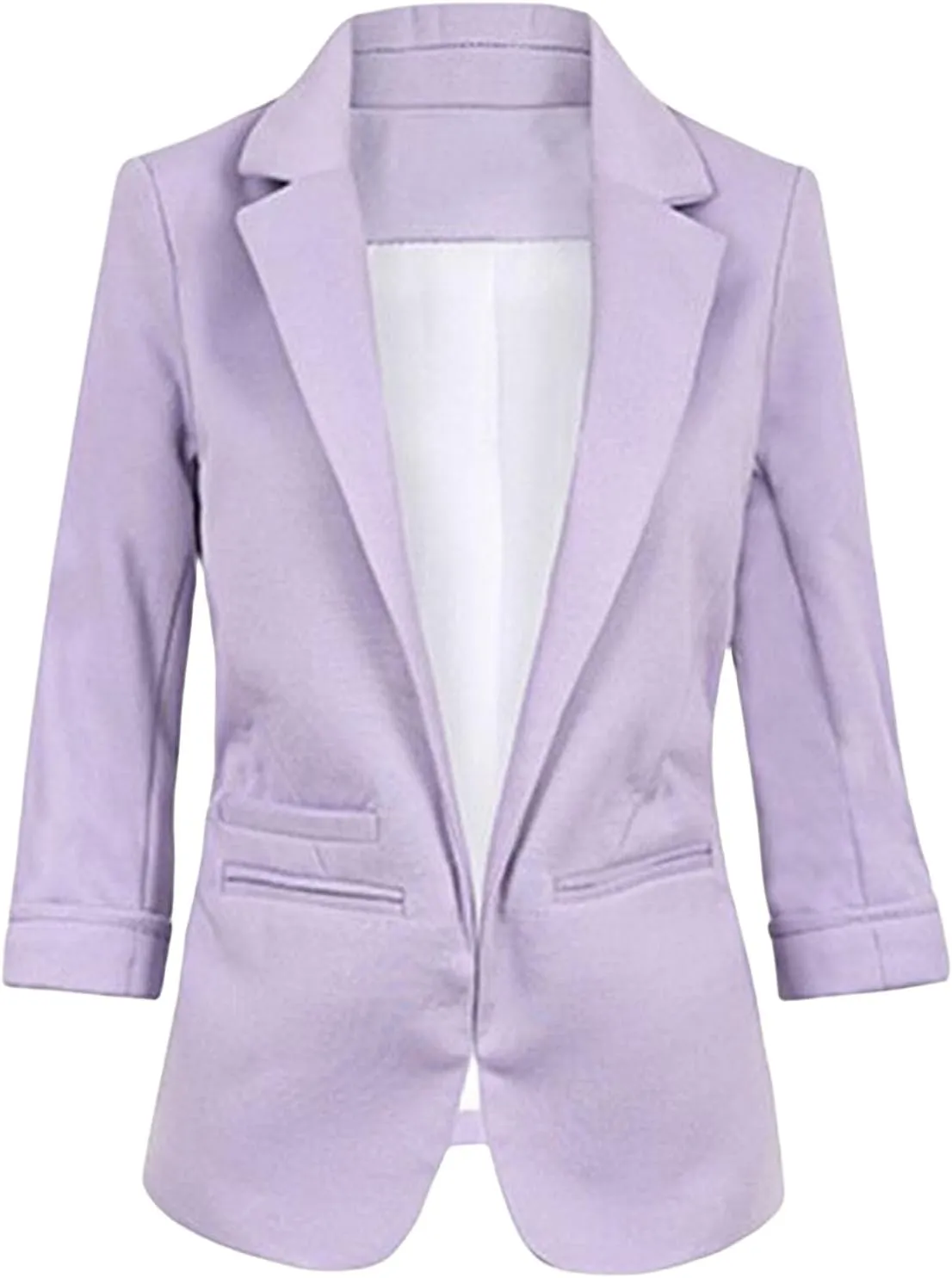 Womens Casual Suit Jackets Business 3/4 Sleeve Lapel Open Front Cardigan Jacket Slim Fit Solid Color Office Blazers