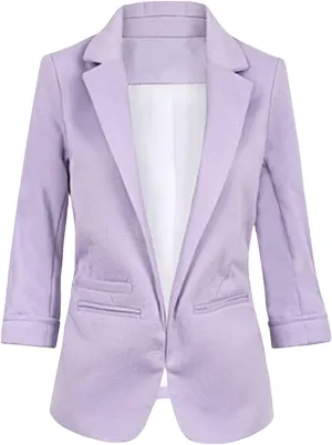 Womens Casual Suit Jackets Business 3/4 Sleeve Lapel Open Front Cardigan Jacket Slim Fit Solid Color Office Blazers
