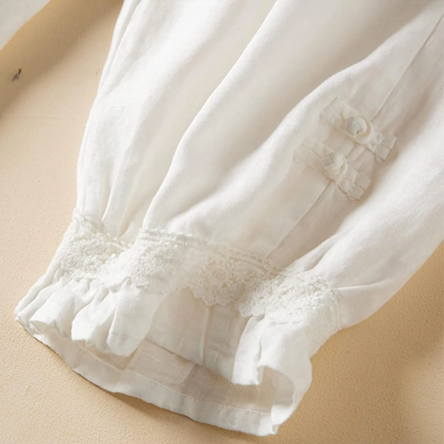Womens Cotton Linen Pants Vintage Embroidery Elastic Waist Loose Casual Pants Ruffle Cropped Trousers with Pockets