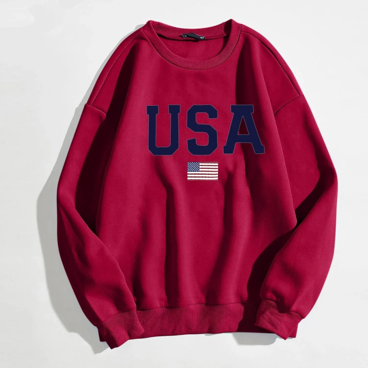 Womens Crewneck Sweatshirt Graphic American Flag Shirts Long Sleeve Oversized Pullover Patriotic Shirts Tops Tees
