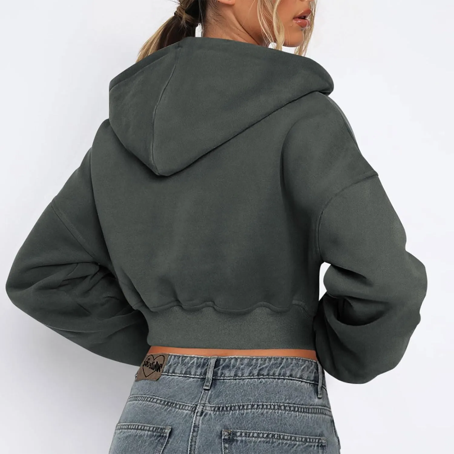 Womens Cropped Hoodies Zip Up Sweatshirts Fashion Teen Girls Y2k Clothes Workout Crop Tops Casual Long Sleeve Jackets