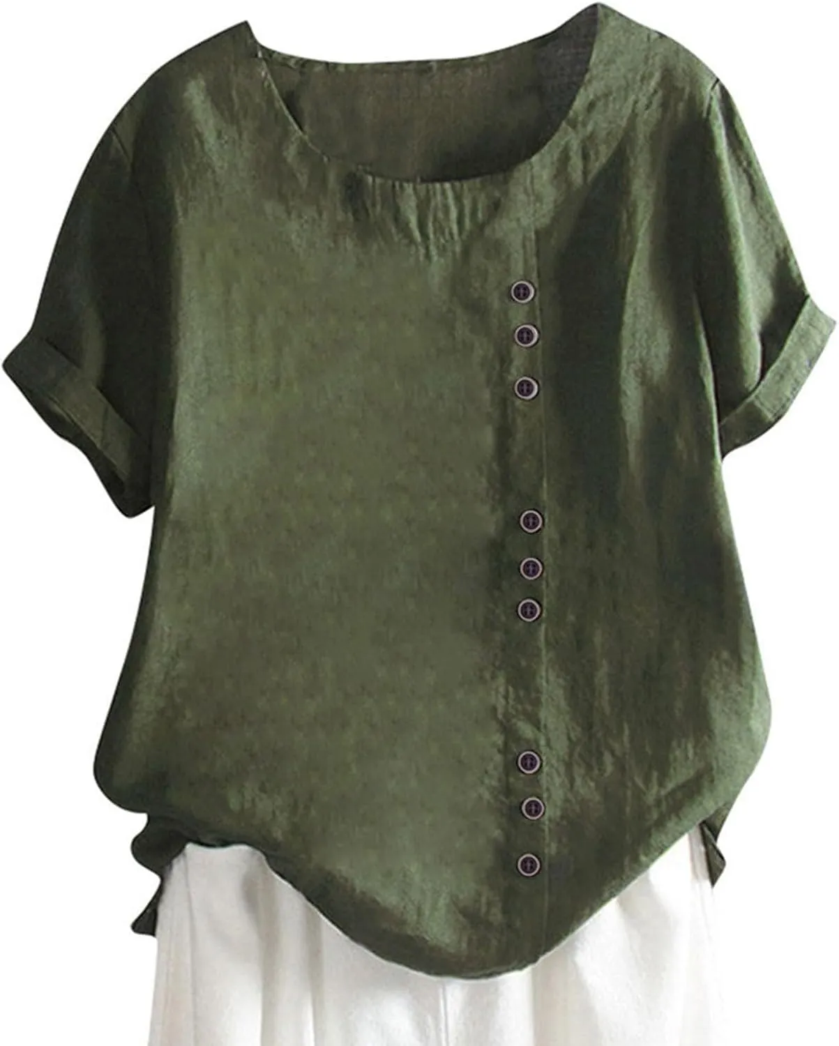 Women's Embroidered T Shirts Summer Cotton Linen Casual Blouse Short Sleeve Round Neck Tops Oversized Boho Tees