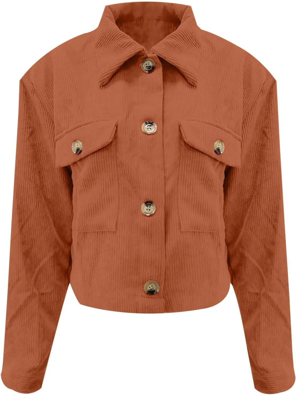 Womens Fashion Cropped Shackets Corduroy Button Down Crop Jackets Tops Long Sleeve Blazer Suit CoatTrendy 2024