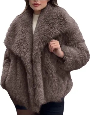 Womens Faux Fur Coat 2024 Winter Casual Oversized Lapel Jackets Warm Fluffy Fuzzy Outerwear Shaggy Parka Short Coat