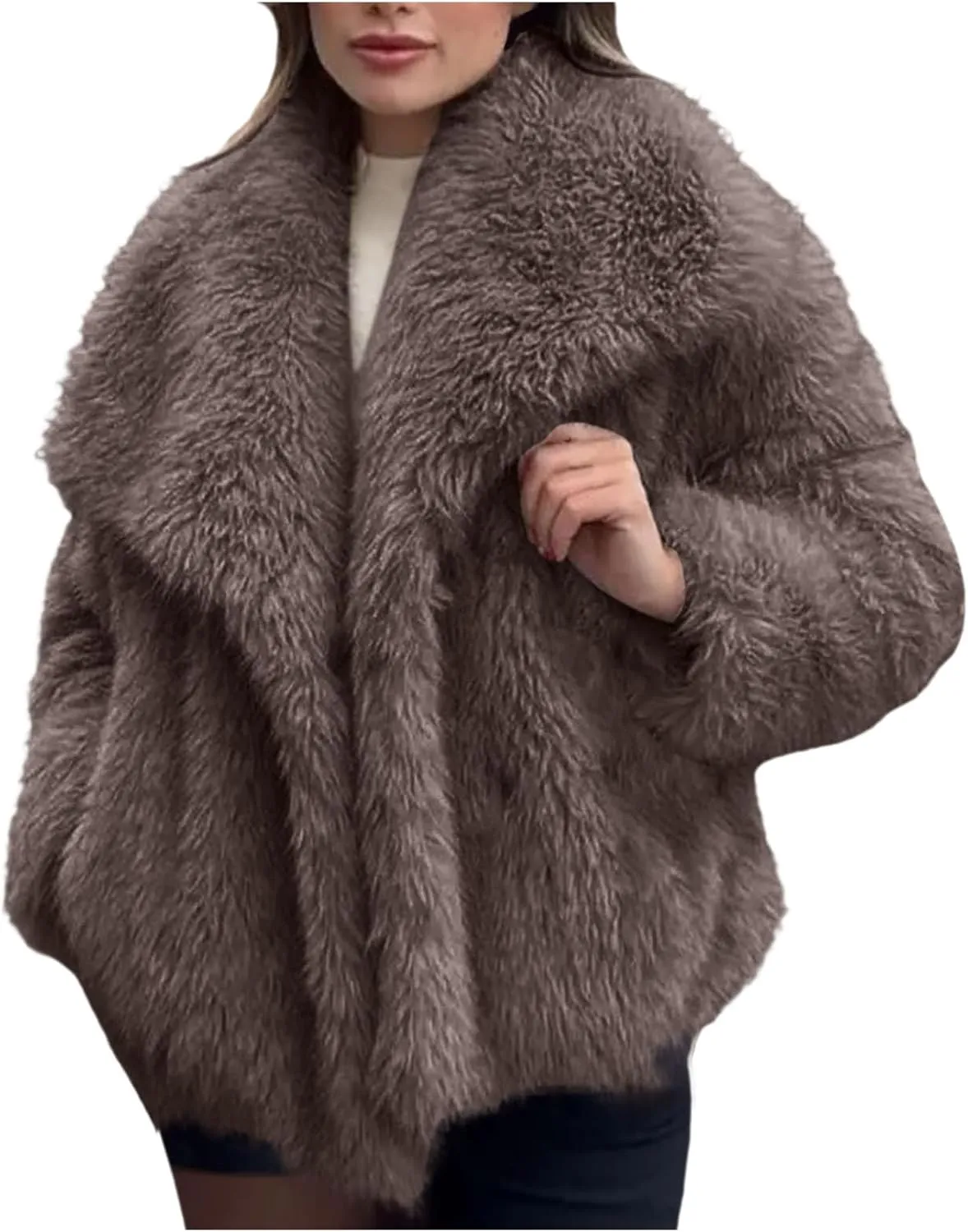 Womens Faux Fur Coat 2024 Winter Casual Oversized Lapel Jackets Warm Fluffy Fuzzy Outerwear Shaggy Parka Short Coat