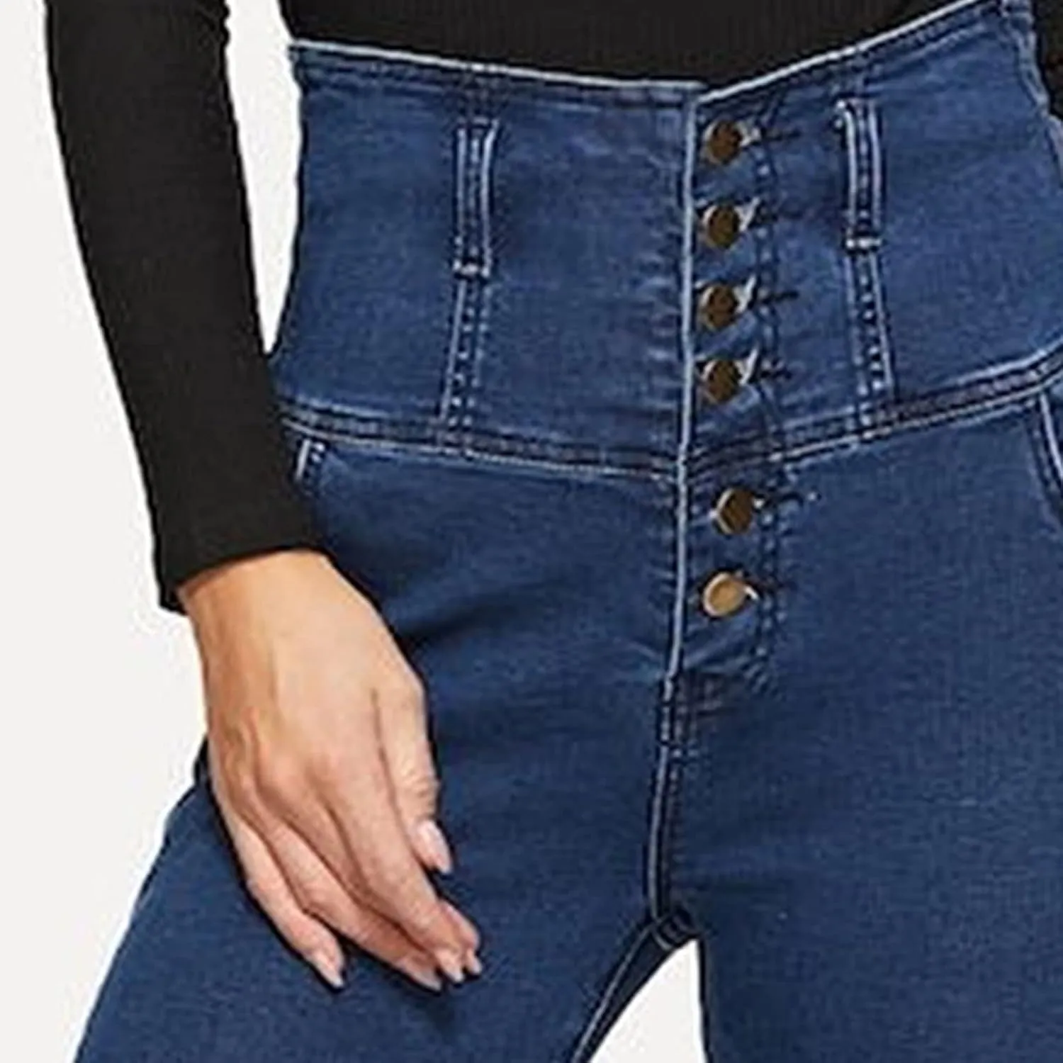 Women's High Breasted Stretch Slim Jeans High Waisted Button Up Classic Jeans Curvy Butt Lifting Skinny Denim
