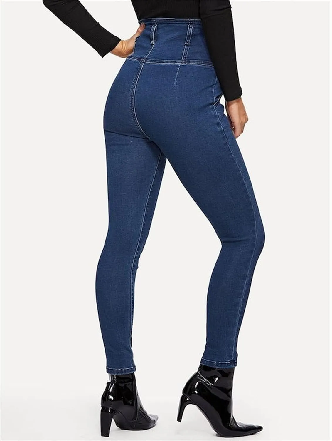 Women's High Breasted Stretch Slim Jeans High Waisted Button Up Classic Jeans Curvy Butt Lifting Skinny Denim