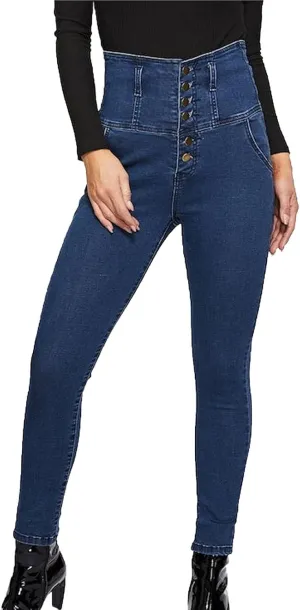 Women's High Breasted Stretch Slim Jeans High Waisted Button Up Classic Jeans Curvy Butt Lifting Skinny Denim
