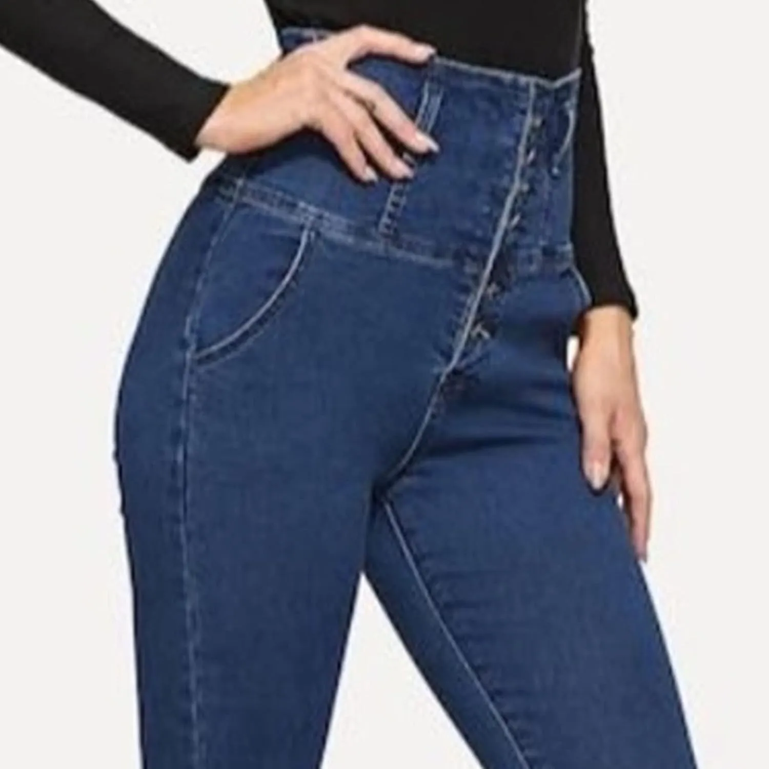 Women's High Breasted Stretch Slim Jeans High Waisted Button Up Classic Jeans Curvy Butt Lifting Skinny Denim