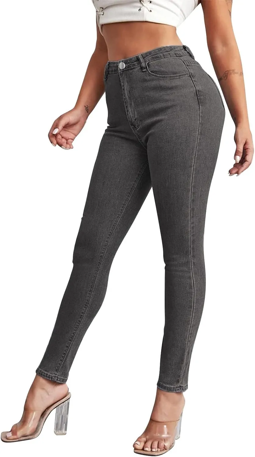 Women's High Waisted Jeans Casual Stretchy Skinny Straight Leg Bootcut Cropped Denim Pants Tapered Juniors Trousers