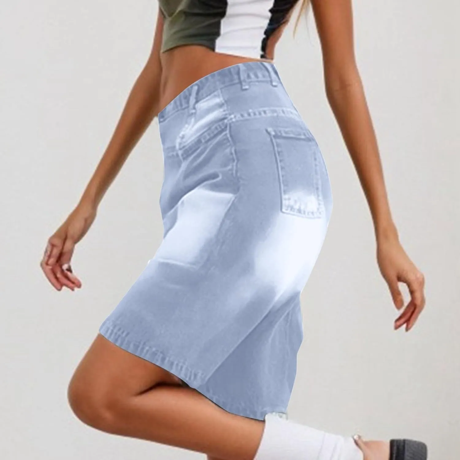 Women's Jean Shorts Distressed Stretchy Denim Short Summer Loose High Waisted Knee Length Plus Size Jean with Pocket