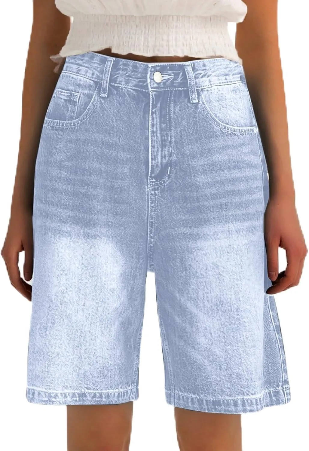 Women's Jean Shorts Distressed Stretchy Denim Short Summer Loose High Waisted Knee Length Plus Size Jean with Pocket