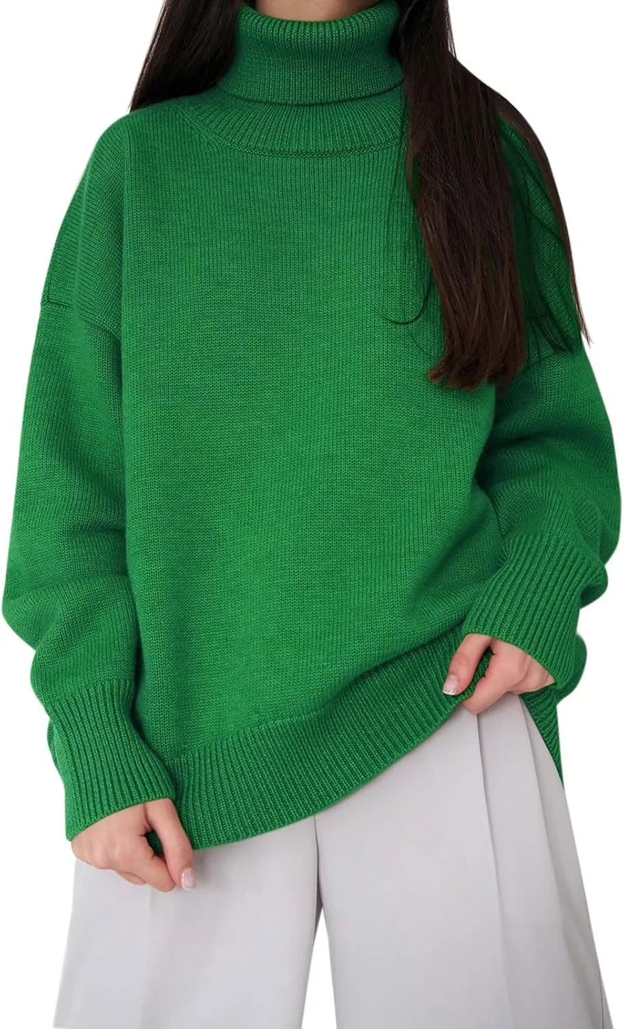 Women's Knitted Sweater 2024 Casual Long Sleeve Turtleneck Top Oversized Winter Outfits Fashion Solid Color Pullovers