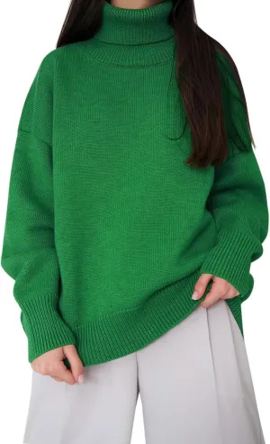 Women's Knitted Sweater 2024 Casual Long Sleeve Turtleneck Top Oversized Winter Outfits Fashion Solid Color Pullovers