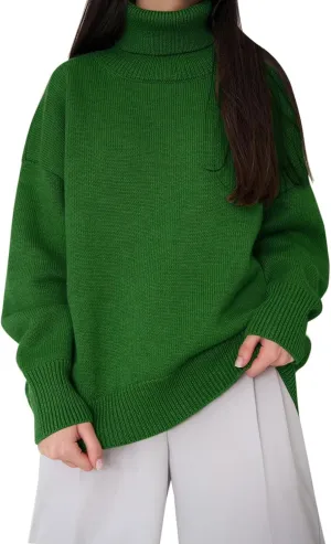 Women's Knitted Sweater 2024 Casual Long Sleeve Turtleneck Top Oversized Winter Outfits Fashion Solid Color Pullovers