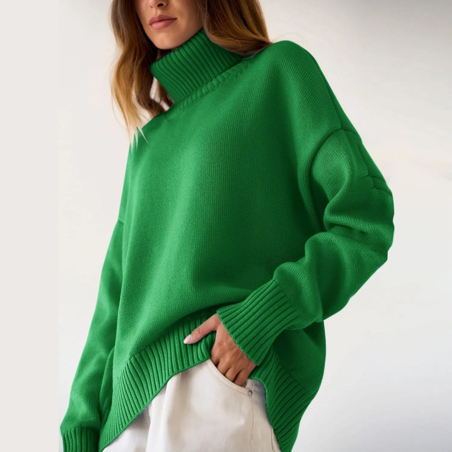 Women's Knitted Sweater 2024 Casual Long Sleeve Turtleneck Top Oversized Winter Outfits Fashion Solid Color Pullovers