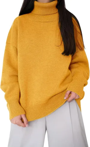 Women's Knitted Sweater 2024 Casual Long Sleeve Turtleneck Top Oversized Winter Outfits Fashion Solid Color Pullovers