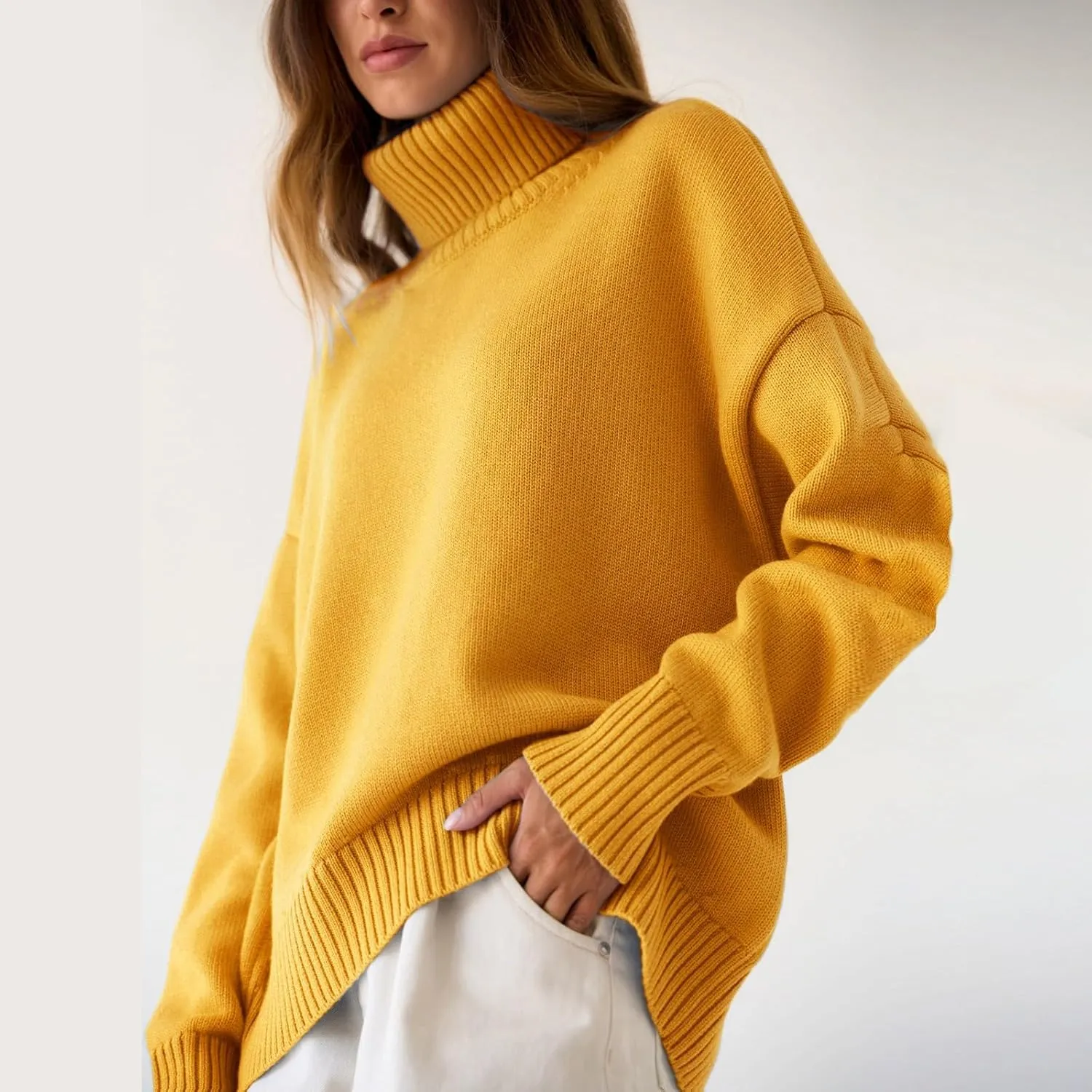 Women's Knitted Sweater 2024 Casual Long Sleeve Turtleneck Top Oversized Winter Outfits Fashion Solid Color Pullovers