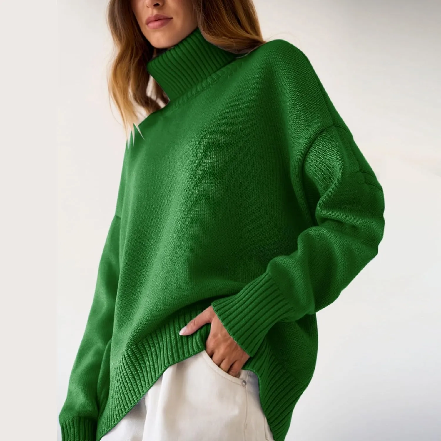 Women's Knitted Sweater 2024 Casual Long Sleeve Turtleneck Top Oversized Winter Outfits Fashion Solid Color Pullovers