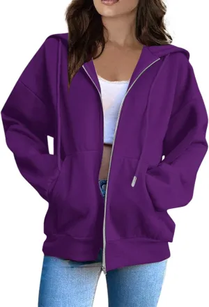 Women's Lightweight Hoodies Full Zip Up Oversized Sweatshirts with Pockets Long Sleeve Soft Hooded Jackets