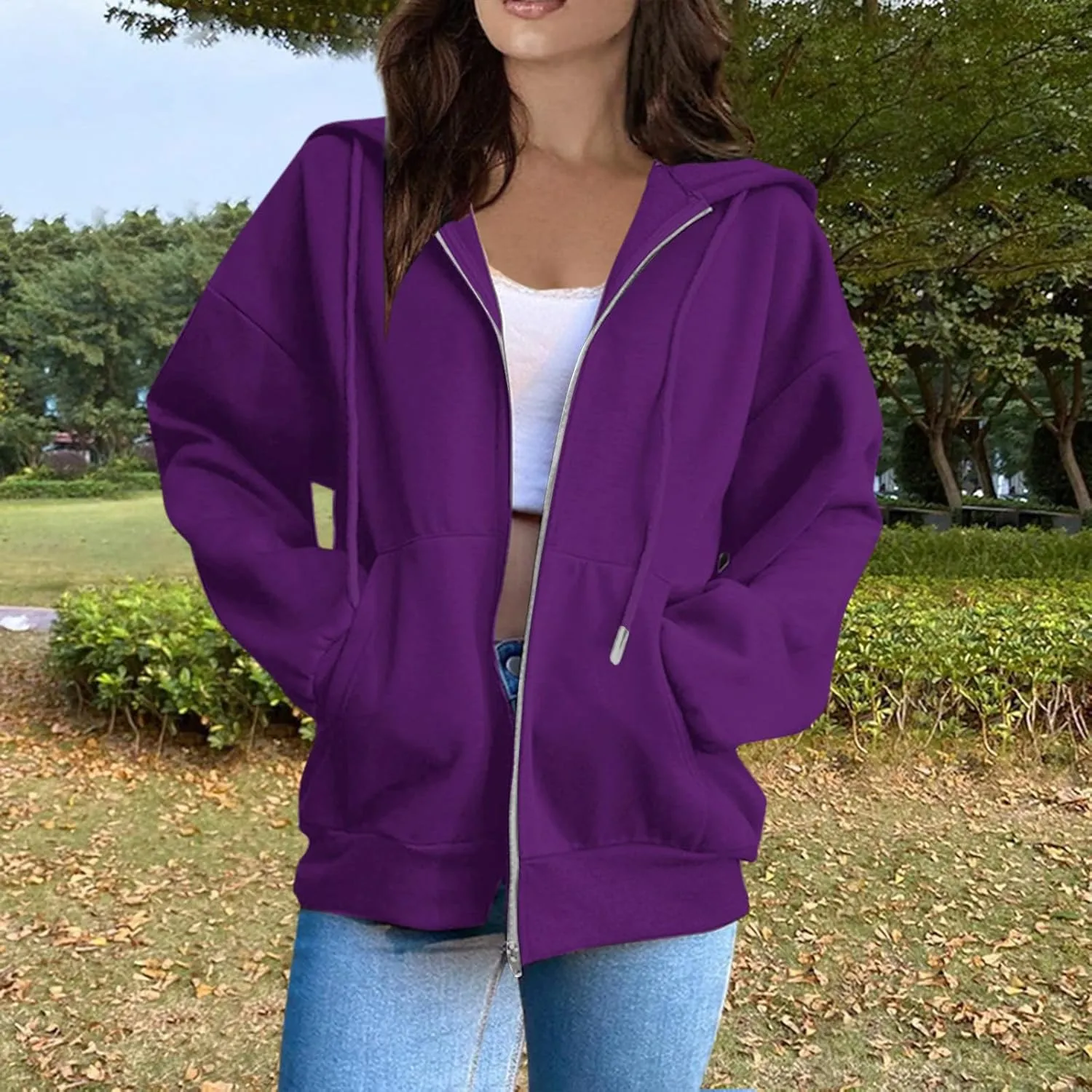 Women's Lightweight Hoodies Full Zip Up Oversized Sweatshirts with Pockets Long Sleeve Soft Hooded Jackets