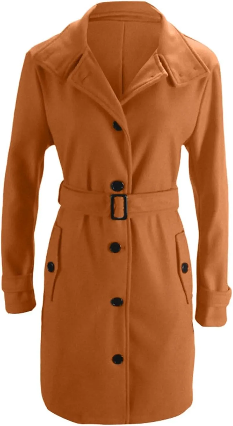Women's Long Coat Notched Lapel Collar Double Breasted Pea Coat Winter Elegant Wool Blend Over Coats Jackets