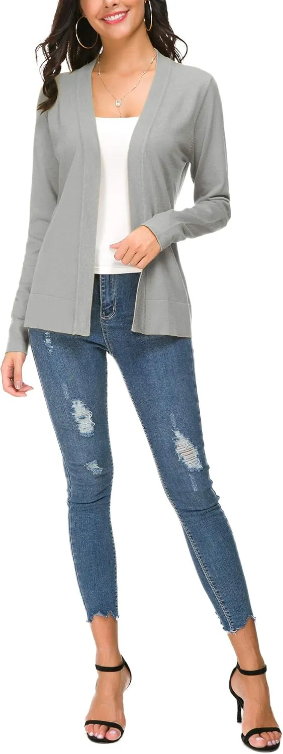 Women's Long Sleeve Open Front Cardigan Sweater Lightweight Casual Knit Sweaters