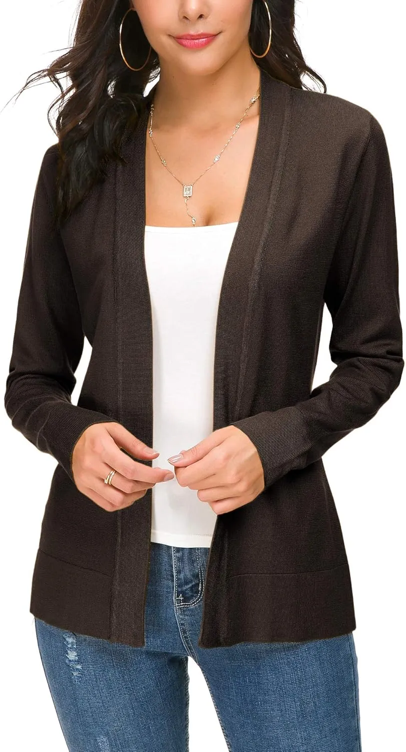 Women's Long Sleeve Open Front Cardigan Sweater Lightweight Casual Knit Sweaters
